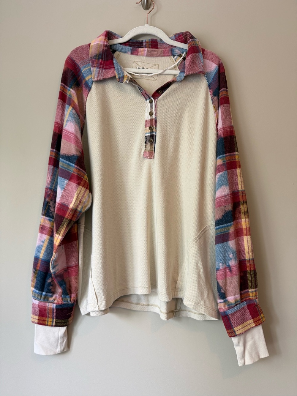 We The Free Isabelle Thermal Plaid Sleeve Henley Top M